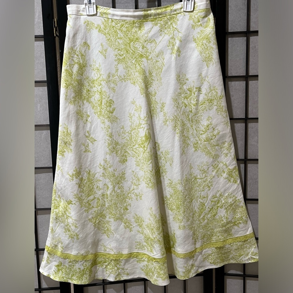 Toile Print VINTAGE Skirt with Lemon Yellow/GREEN Trim WOMEN SIZE 14